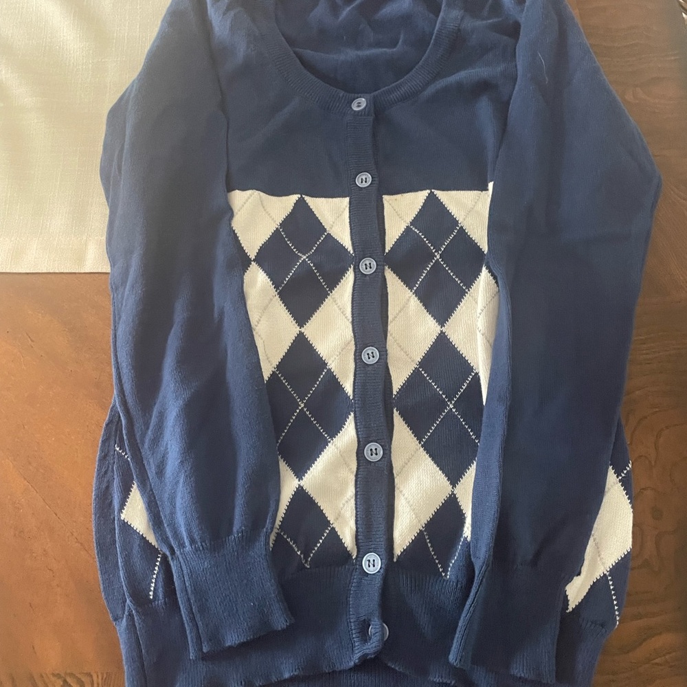 Classic Navy Argyle Women's Cardigan